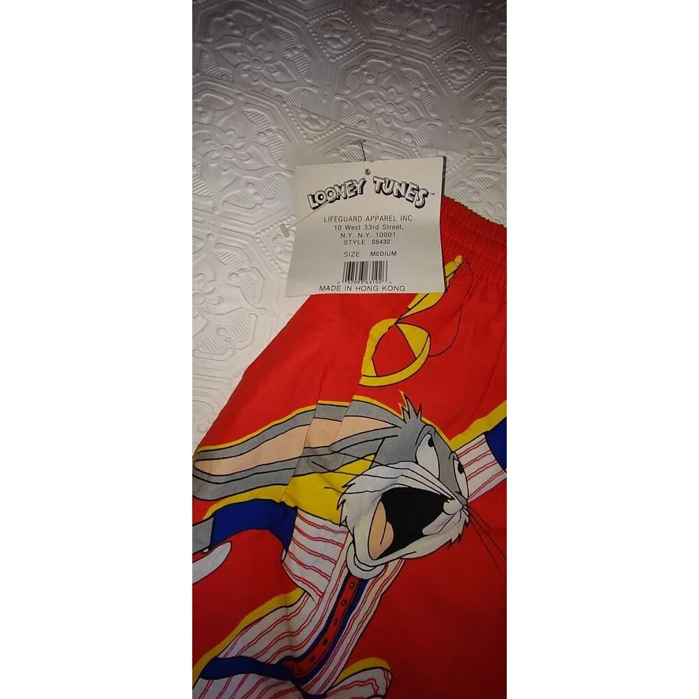 Sz Med Vintage NWT Bugs Bunny Looney Tunes Swim Shorts 90s